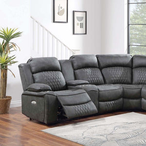 English Elm Laf and Raf Power Reclining Sectional with Console and Plush Upholstered Seating Charcoal Faux Leather 69 x 38 x 41 B011S04426