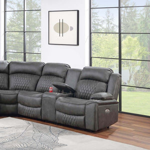 English Elm Laf and Raf Power Reclining Sectional with Console and Plush Upholstered Seating Charcoal Faux Leather 69 x 38 x 41 B011S04426
