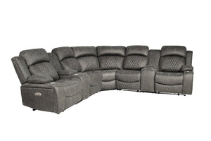 English Elm Laf and Raf Power Reclining Sectional with Console and Plush Upholstered Seating Charcoal Faux Leather 69 x 38 x 41 B011S04426