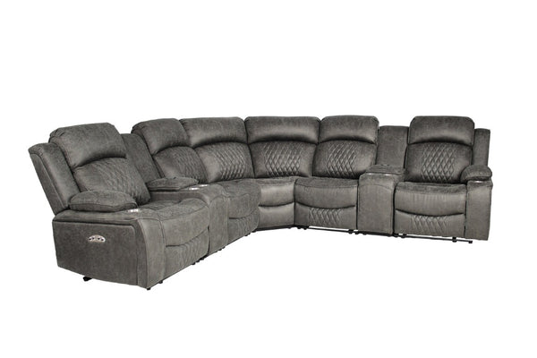 English Elm Laf and Raf Power Reclining Sectional with Console and Plush Upholstered Seating Charcoal Faux Leather 69 x 38 x 41 B011S04426
