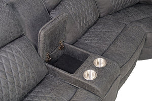English Elm Laf and Raf Power Reclining Sectional with Console and Plush Upholstered Seating Charcoal Faux Leather 69 x 38 x 41 B011S04426