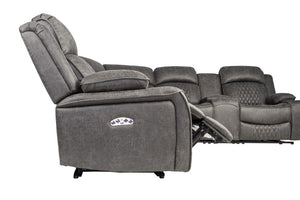 English Elm Laf and Raf Power Reclining Sectional with Console and Plush Upholstered Seating Charcoal Faux Leather 69 x 38 x 41 B011S04426