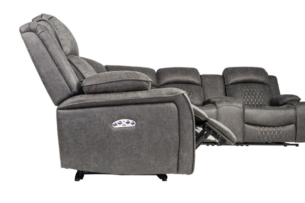 English Elm Laf and Raf Power Reclining Sectional with Console and Plush Upholstered Seating Charcoal Faux Leather 69 x 38 x 41 B011S04426