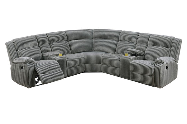 English Elm Laf and Raf Power Reclining Sectional with Console and Plush Upholstered Seating Smoke Corduroy 196 x 37 x 41 B011S04427