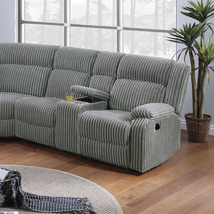 English Elm Laf and Raf Power Reclining Sectional with Console and Plush Upholstered Seating Smoke Corduroy 196 x 37 x 41 B011S04427