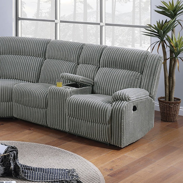 English Elm Laf and Raf Power Reclining Sectional with Console and Plush Upholstered Seating Smoke Corduroy 196 x 37 x 41 B011S04427