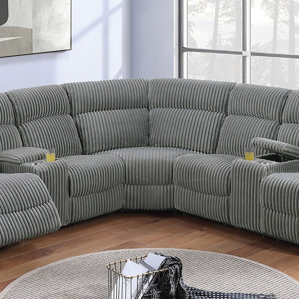 English Elm Laf and Raf Power Reclining Sectional with Console and Plush Upholstered Seating Smoke Corduroy 196 x 37 x 41 B011S04427