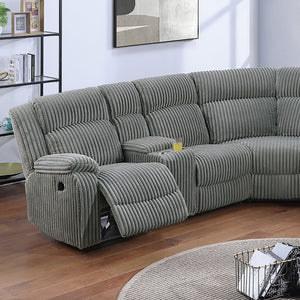 English Elm Laf and Raf Power Reclining Sectional with Console and Plush Upholstered Seating Smoke Corduroy 196 x 37 x 41 B011S04427