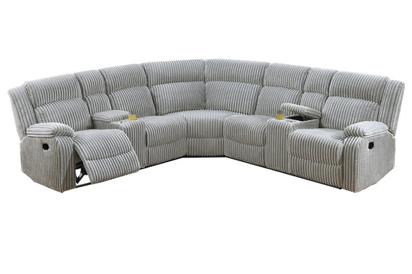 English Elm Black Corduroy Power Reclining Sectional with Console Cup Holders for Living Room Grey Ash B011S04428