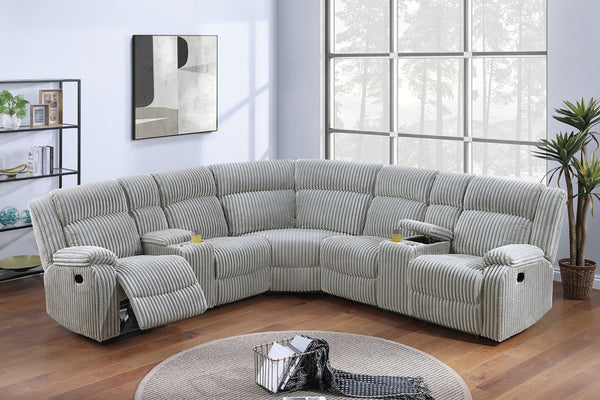 English Elm Black Corduroy Power Reclining Sectional with Console Cup Holders for Living Room Grey Ash B011S04428