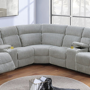 English Elm Black Corduroy Power Reclining Sectional with Console Cup Holders for Living Room Grey Ash B011S04428