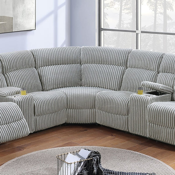 English Elm Black Corduroy Power Reclining Sectional with Console Cup Holders for Living Room Grey Ash B011S04428