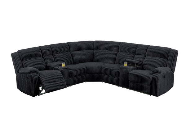 English Elm Black Corduroy Power Reclining Sectional with Console Cup Holders for Living Room Black B011S04429