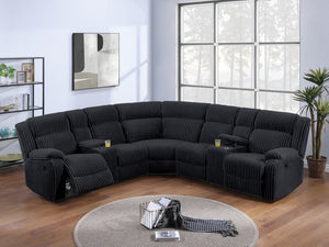 English Elm Black Corduroy Power Reclining Sectional with Console Cup Holders for Living Room Black B011S04429