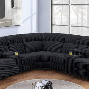 English Elm Black Corduroy Power Reclining Sectional with Console Cup Holders for Living Room Black B011S04429