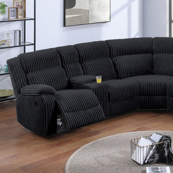 English Elm Black Corduroy Power Reclining Sectional with Console Cup Holders for Living Room Black B011S04429