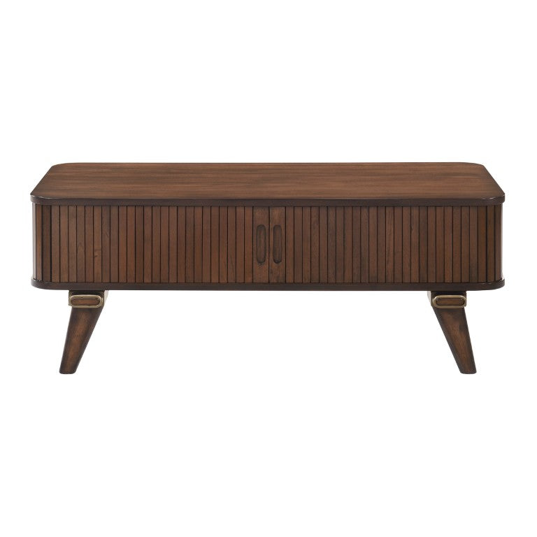 English Elm Cocktail and End Table Set with Tambour Storage Walnut Veneer Mid Century Modern B011S04432