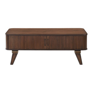 English Elm Cocktail and End Table Set with Tambour Storage Walnut Veneer Mid Century Modern B011S04432