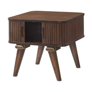 English Elm Cocktail and End Table Set with Tambour Storage Walnut Veneer Mid Century Modern B011S04432