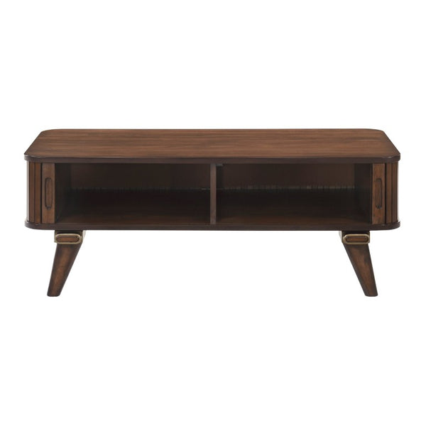 English Elm Cocktail and End Table Set with Tambour Storage Walnut Veneer Mid Century Modern B011S04432