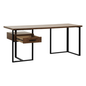 English Elm Side Pier with Walnut Veneer Open Shelves and Industrial Black Metal Frame Return Desk B011S04434
