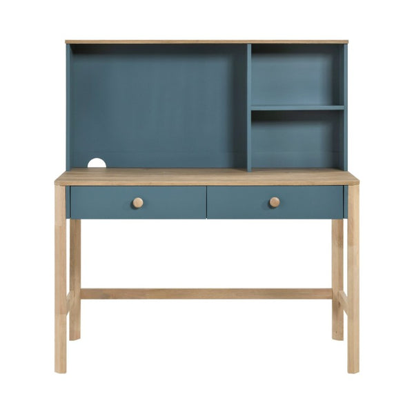 English Elm Writing Desk and Hutch Set Scandinavian Style with Open Shelving Two Drawers B011S04440