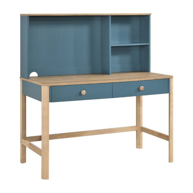 English Elm Writing Desk and Hutch Set Scandinavian Style with Open Shelving Two Drawers B011S04440