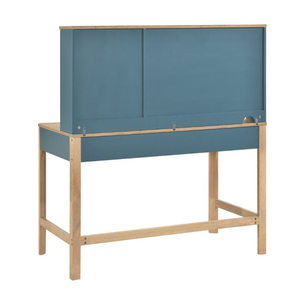 English Elm Writing Desk and Hutch Set Scandinavian Style with Open Shelving Two Drawers B011S04440