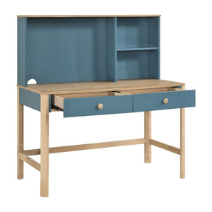 English Elm Writing Desk and Hutch Set Scandinavian Style with Open Shelving Two Drawers B011S04440