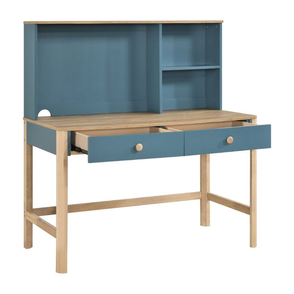 English Elm Writing Desk and Hutch Set Scandinavian Style with Open Shelving Two Drawers B011S04440