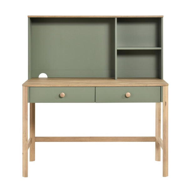 English Elm Writing Desk and Hutch Set Scandinavian Two Tone Natural Wood Home Office Green With Hutch 2 Pc Set B011S04441