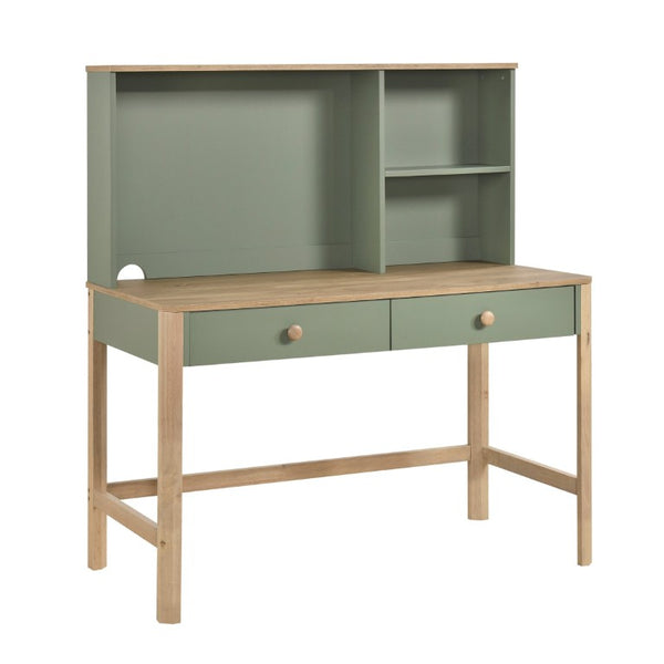 English Elm Writing Desk and Hutch Set Scandinavian Two Tone Natural Wood Home Office Green With Hutch 2 Pc Set B011S04441