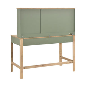 English Elm Writing Desk and Hutch Set Scandinavian Two Tone Natural Wood Home Office Green With Hutch 2 Pc Set B011S04441