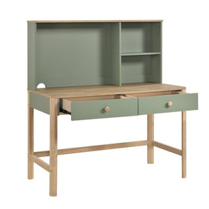English Elm Writing Desk and Hutch Set Scandinavian Two Tone Natural Wood Home Office Green With Hutch 2 Pc Set B011S04441