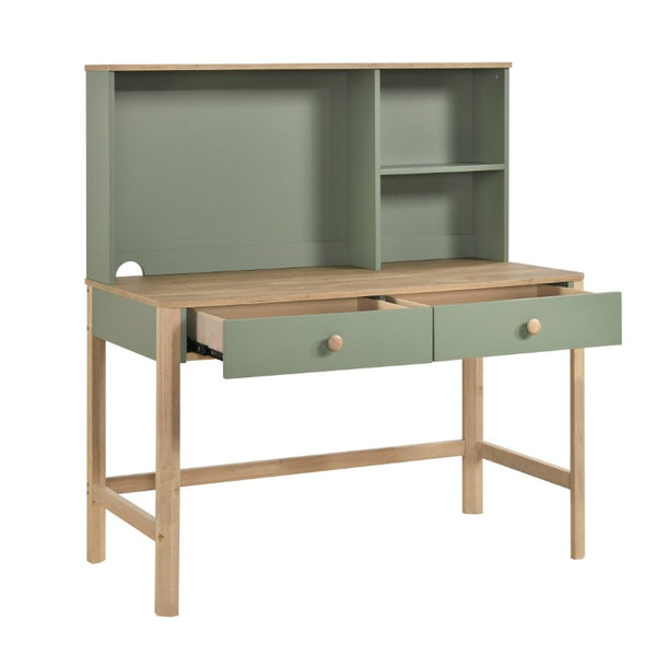 English Elm Writing Desk and Hutch Set Scandinavian Two Tone Natural Wood Home Office Green With Hutch 2 Pc Set B011S04441
