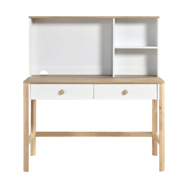 English Elm Writing Desk and Hutch Set Scandinavian Two Tone Natural Wood Home Office White With Hutch 2 Pc Set B011S04442