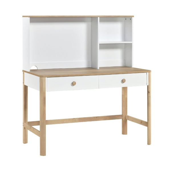 English Elm Writing Desk and Hutch Set Scandinavian Two Tone Natural Wood Home Office White With Hutch 2 Pc Set B011S04442