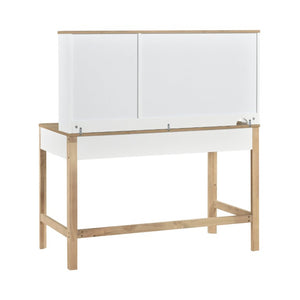 English Elm Writing Desk and Hutch Set Scandinavian Two Tone Natural Wood Home Office White With Hutch 2 Pc Set B011S04442