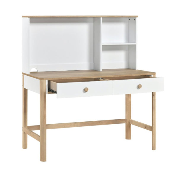 English Elm Writing Desk and Hutch Set Scandinavian Two Tone Natural Wood Home Office White With Hutch 2 Pc Set B011S04442