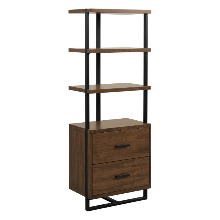 English Elm Side Pier and TV Stand 2 Piece Walnut Veneer Media Set with Rustic Metal Accents B011S04444