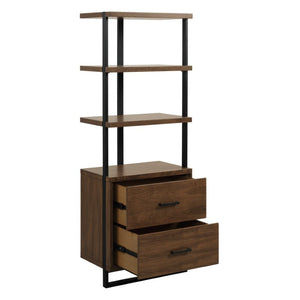 English Elm Side Pier and TV Stand 2 Piece Walnut Veneer Media Set with Rustic Metal Accents B011S04444