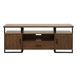 English Elm Side Pier and TV Stand 2 Piece Walnut Veneer Media Set with Rustic Metal Accents B011S04444