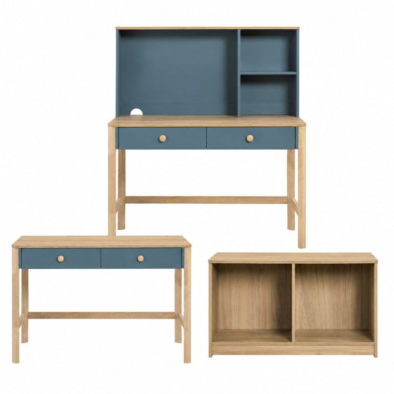 English Elm Hutch, Writing Desk and Bookcase Study Set Rubberwood Scandinavian Home Office B011S04446