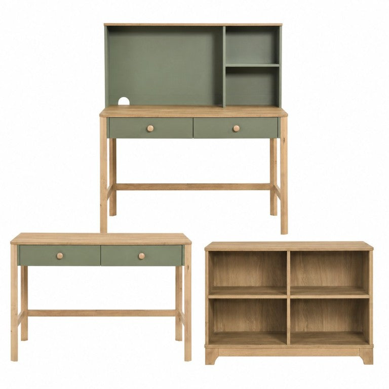 English Elm Hutch, Writing Desk and Bookcase Study Set Rubberwood Veneer Scandinavian Home Office B011S04447