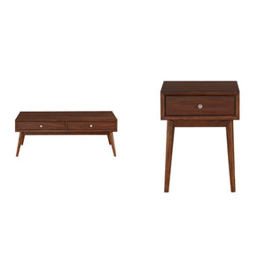 English Elm Cocktail and End Table 2 Piece Set Walnut Veneer Mid-Century Living Room Duo B011S04448