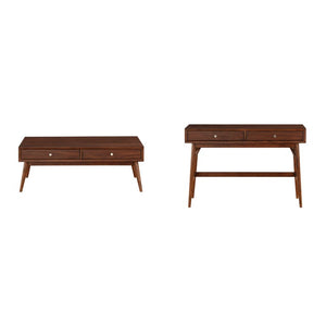 English Elm Cocktail and Sofa Table 2 Piece Set Mid Century Walnut Veneer with Nickel Hardware B011S04449