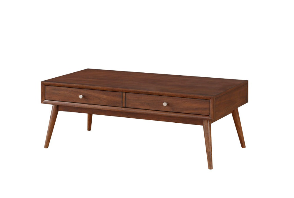 English Elm Cocktail and Sofa Table 2 Piece Set Mid Century Walnut Veneer with Nickel Hardware B011S04449