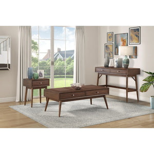 English Elm Cocktail and Sofa Table 2 Piece Set Mid Century Walnut Veneer with Nickel Hardware B011S04449