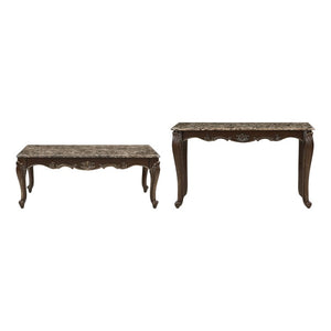 English Elm Cocktail and Sofa Table 2 Piece Set with Marble Tops Cabriole Legs Cherry Finish B011S04457