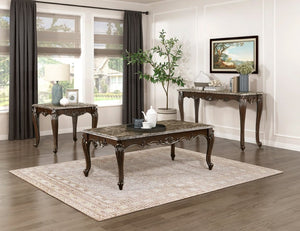 English Elm Cocktail End and Sofa 3 Piece Set with Marble Tops Cabriole Legs Cherry Finish B011S04459